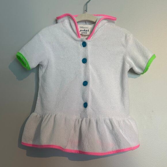 Vintage Jackie’s Girls Terry Cloth Swim Coverup – White/Pink/Green, 12 Months - Picture 1 of 7